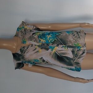 Worthington Womens short‎ sleeve blouse v neck carribean sea  palms print size M